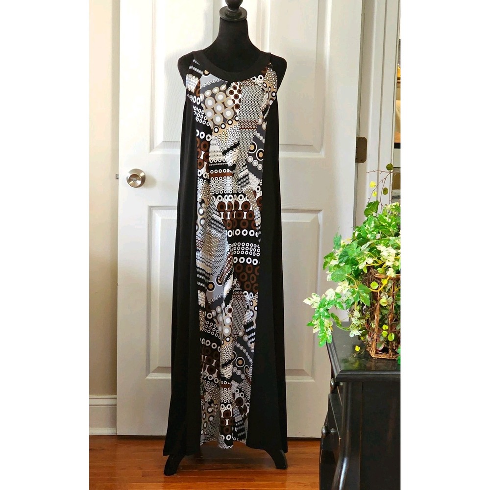Soft Works Women's Long Maxi Dress Sleeveless Black with Geometric Print Size LG